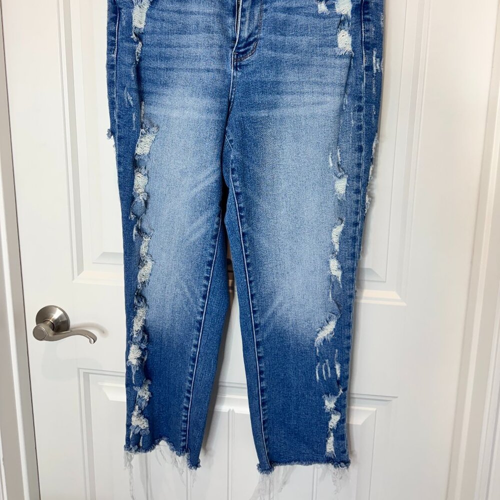 JUDY BLUE Cheyenne Distressed Side Seam High Rise Crop Straight, Sz 11/30 Womens